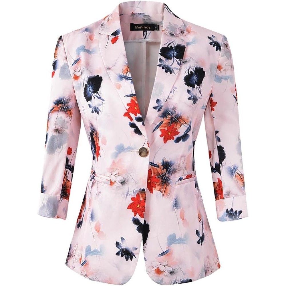 (A4) Beninos Floral 3/4 Sleeve Blazer Pink Size XL Single Button Jacket NWT